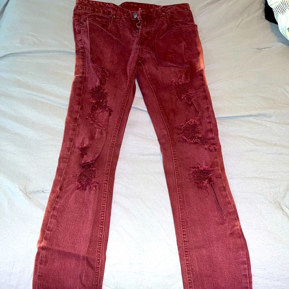 Young and Reckless Ripped Maroon Slim Fit Jeans - Picture 1 of 6